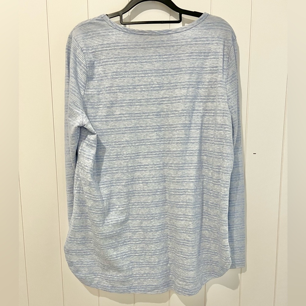 Soft Surroundings striped Tunic top LS size L blue ivory